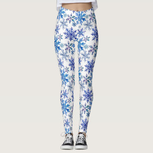 Legging Padrão de Flocos de Neve em Aquarela