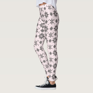Legging Padrão de Flocos de Neve em Creme Azul das Festas
