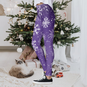 Legging Padrão de Flocos de Neve Roxos Magia de Natal de I