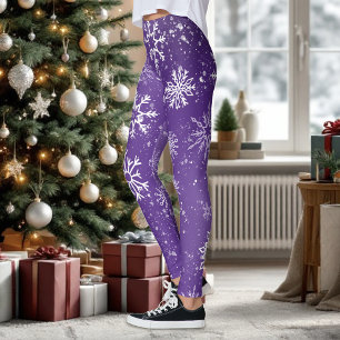 Legging Padrão de Flocos de Neve Roxos Magia de Natal de I