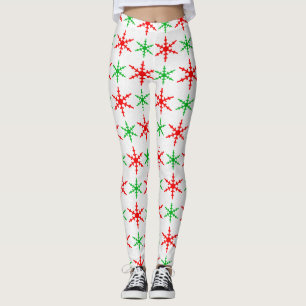 Legging Padrão de flocos de neve vermelhos e verdes