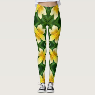 Legging Padrão de Flor Amarelo-Cuto