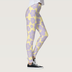 Legging Padrão de Flor - Amarelo e Púrpura Pastel