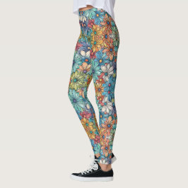 Legging Padrão de flor azul