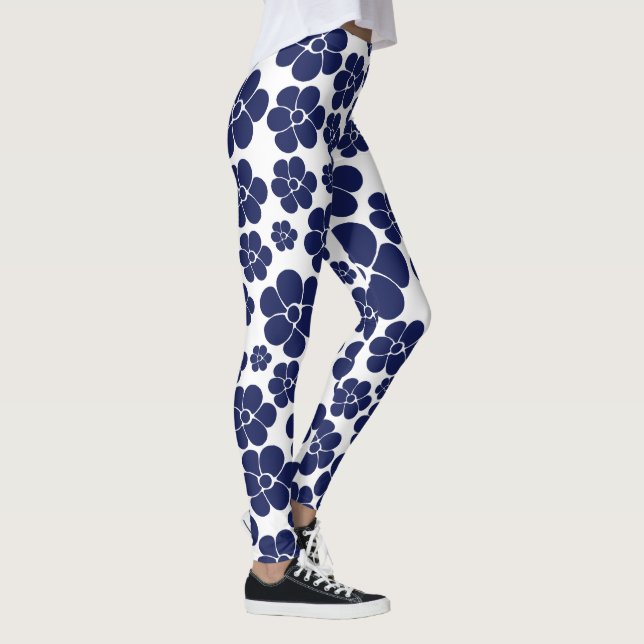 Legging Padrão de Flor - Azul e Branco (Direita)