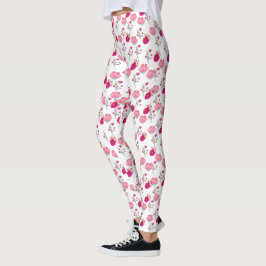 Legging Padrão de flor de cereja vermelha e rosa