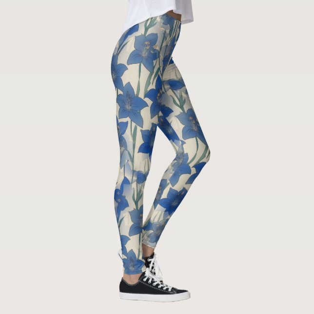 Legging Padrão de flor de lírio azul (Direita)