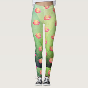 Legging Padrão de Flor de Lotus Rosa Bonito
