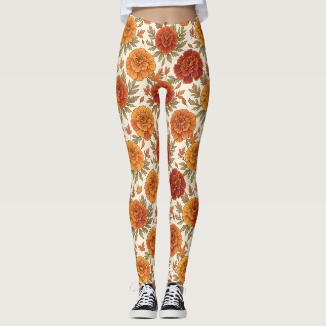 Legging padrão de flor de malmequer de outono (Frente)