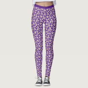 Legging Padrão De Flor De Margarida No Fundo De Trendy Pur