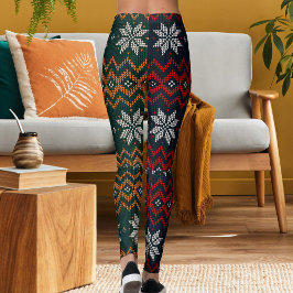 Legging Padrão de Flor de Natal e Ano Novo Tricotado Mamãe