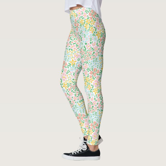 Legging Padrão de Flor de Pastel Colorida Bonita (Esquerda)