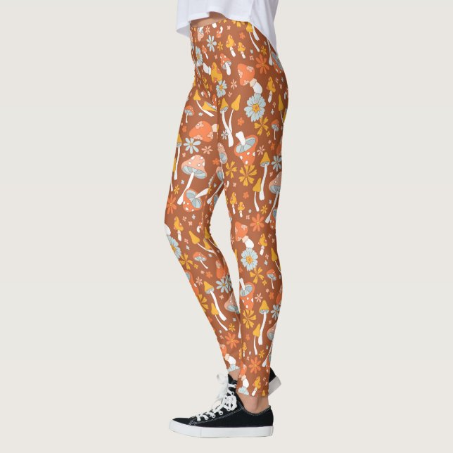 Legging Padrão de Flor do Cogumelo Retroativo (Esquerda)