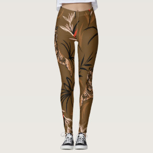 Legging Padrão de Flor do Paraíso dos Tigres Tropicais