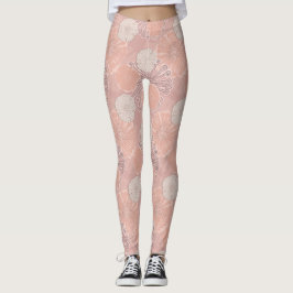 Legging Padrão de Flor Dourado rosa