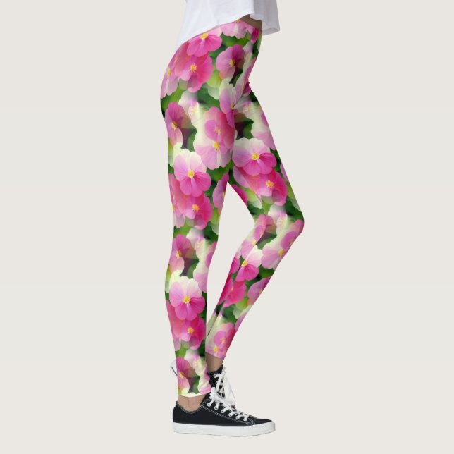 Legging Padrão de Flor Elegante, Rosa e Branco (Direita)