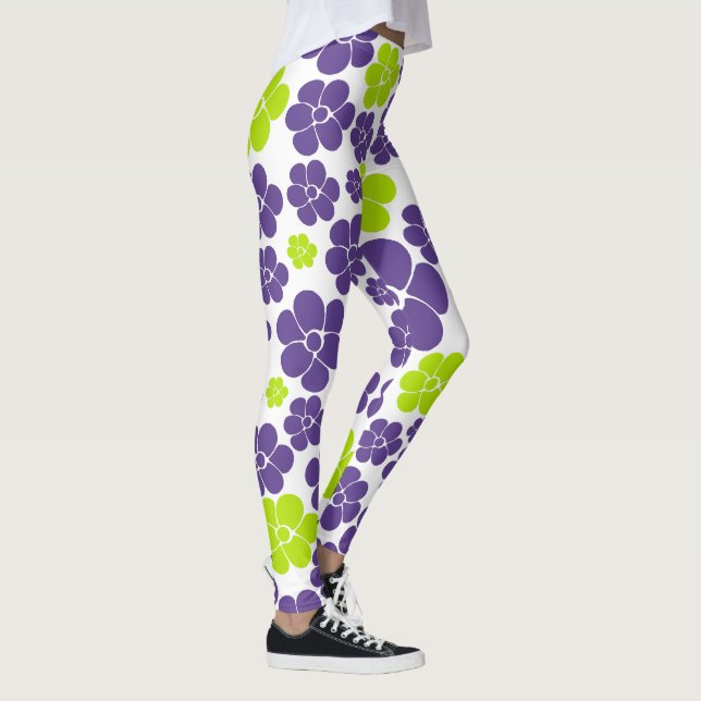 Legging Padrão de Flor em Verde Lima e Roxo (Direita)