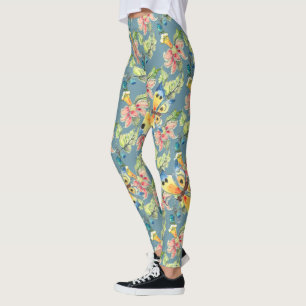 Legging Padrão de Flor Exótico da Borboleta Azul Tropical
