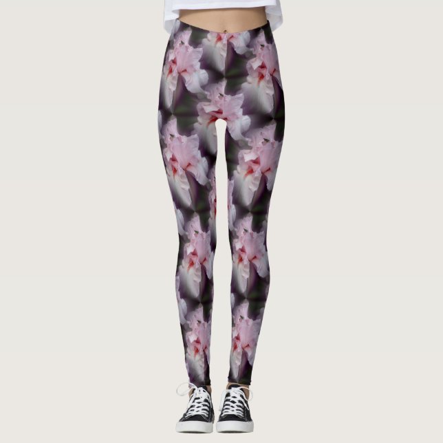 Legging Padrão De Flor Íris Com Manteiga Rosa (Frente)