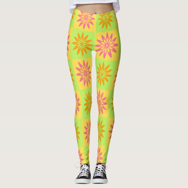 Legging Padrão de Flor Laranja Rosa (Frente)