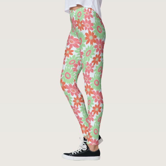 Legging Padrão de Flor Laranja Rosa e Verde (Esquerda)