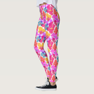 Legging Padrão de Flor Neon Moderno Colorida