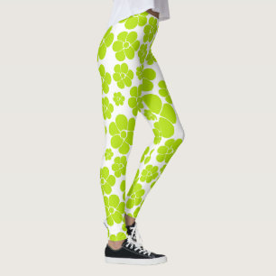 Legging Padrão de Flor no Verde limão e Branco