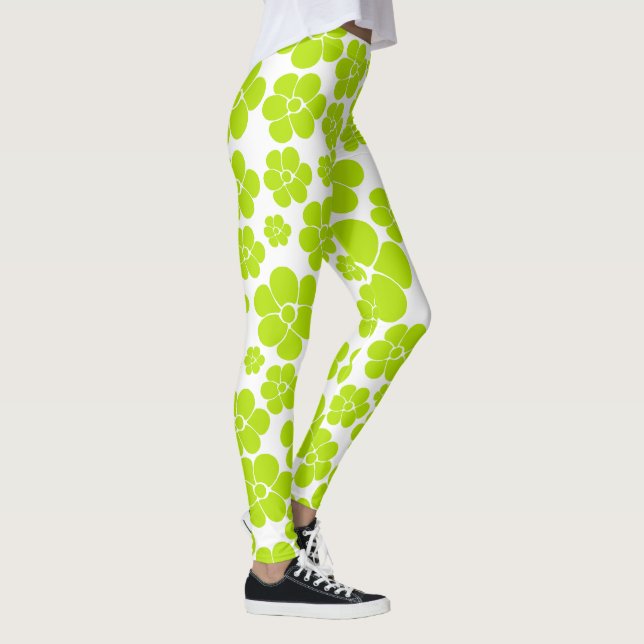 Legging Padrão de Flor no Verde limão e Branco (Direita)
