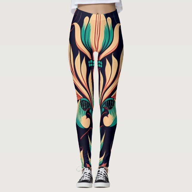 Legging Padrão de Flor Preto Único (Frente)