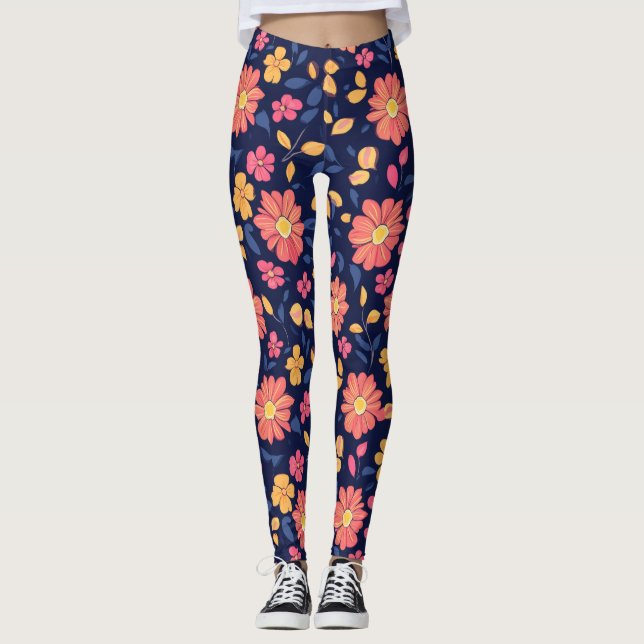 Legging Padrão de Flor Retroativo (Frente)