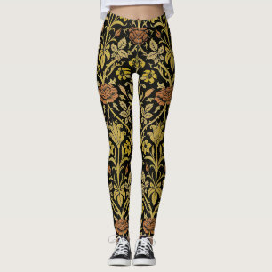 Legging Padrão de Flor Rosa e Lírio Vintage William Morris