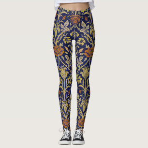 Legging Padrão de Flor Rosa e Lírio Vintage William Morris