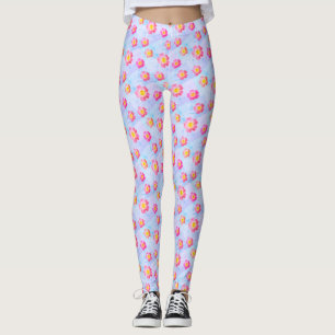 Legging Padrão de Flor Rosa nas Cores do Pastel