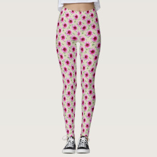 Legging Padrão de Flor Rosa-Rosa-Rosa-Cor-de-Rosa-doce