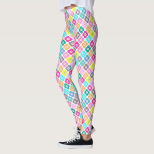Legging Padrão de flor rústica multicolorida em branco
