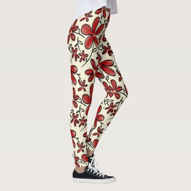 Legging Padrão de flor vermelha (Direita)