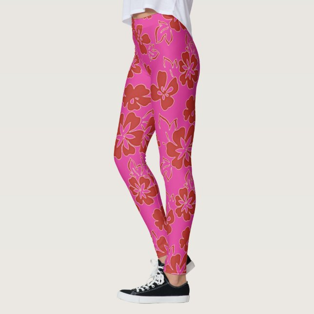 Legging Padrão de Flor Vermelho (Esquerda)
