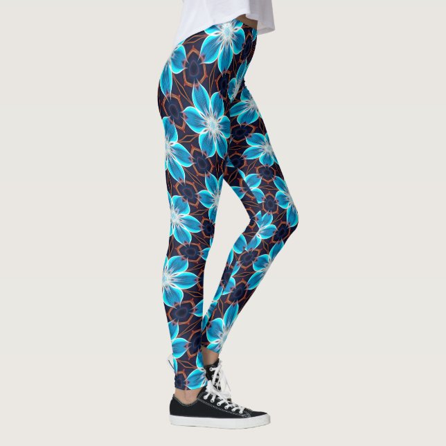 Legging Padrão de Flores Azuis abstrato (Direita)