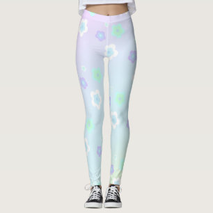 Legging Padrão de flores azuis gradiente coloridas moderna