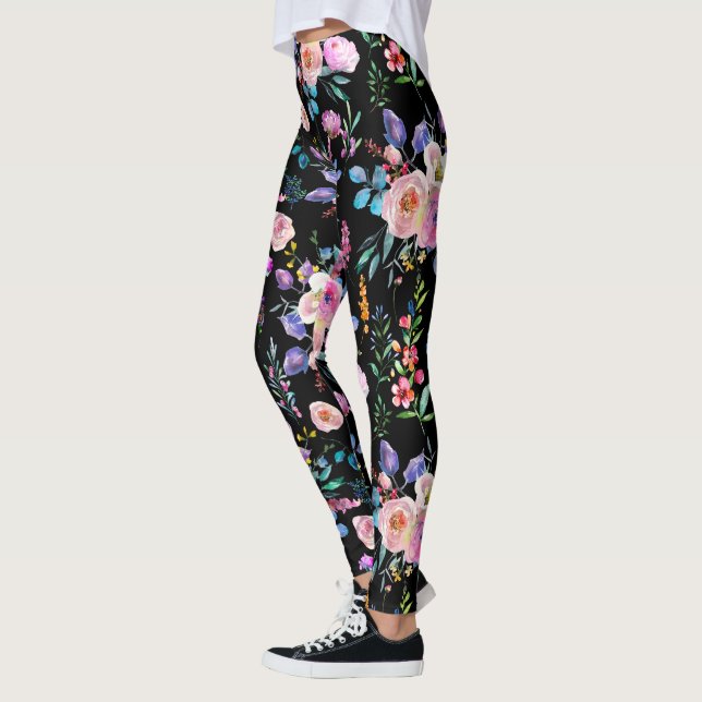 Legging Padrão de Flores de Aquarelas Coloridas (Esquerda)