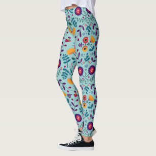 Legging Padrão de Flores de Arte Folclórica bonito