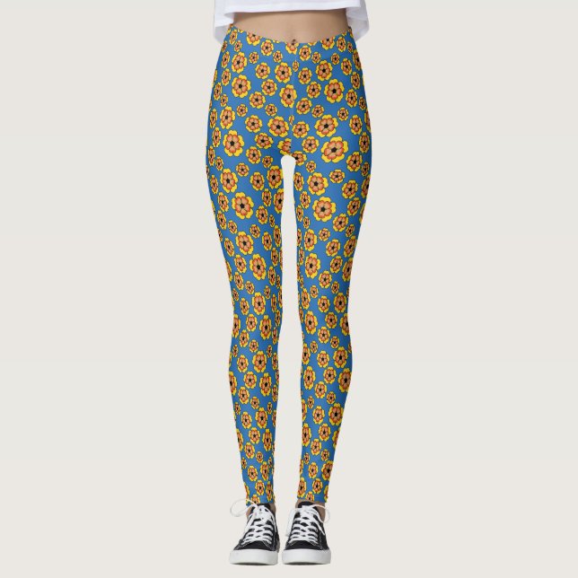 Legging Padrão de Flores de Laranja Amarelo (Frente)