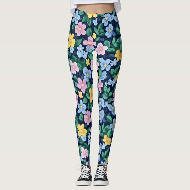 Legging Padrão de Flores de Mola (Frente)