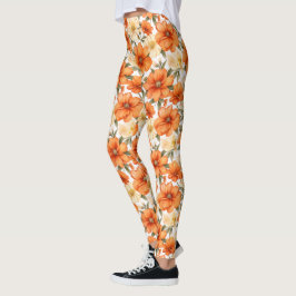 Legging Padrão de Flores de Outono Russo de Laranja Vintag