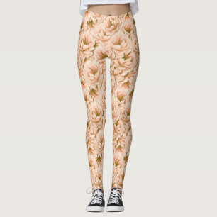 Legging Padrão de Flores de Pêssego de Aquarela Moderna