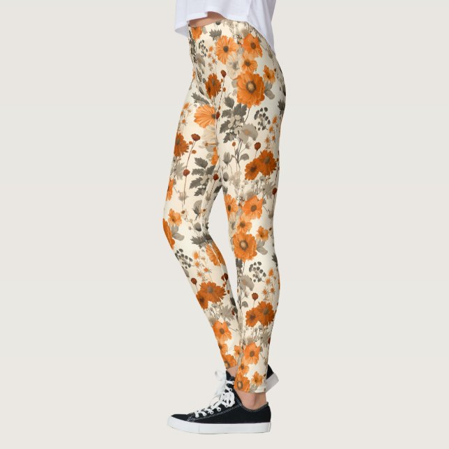 Legging Padrão de Flores de Queda de Laranja Queimado Russ (Esquerda)