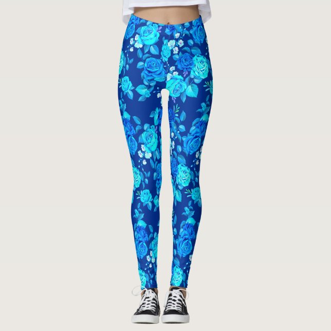 Legging Padrão de Flores de Rosa Azul Clássico-87600 (Frente)