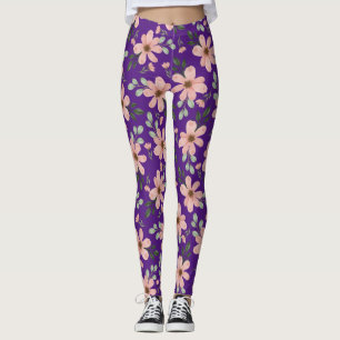 Legging padrão de flores em aquarela rosa