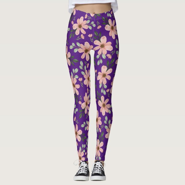Legging padrão de flores em aquarela rosa (Frente)