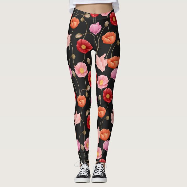 Legging Padrão de Flores Papoulas  (Frente)